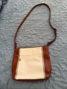 Fossil Two-Tone Brown and Cream Leather Crossbody Bag